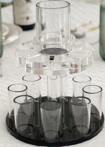 Lucite Kiddush Wine Fountain Large Kiddush Cup with 8 Small Cups Black 11"