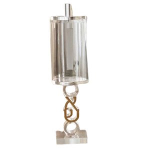 Lucite Round Matches Holder Laser Cut Design Gold
