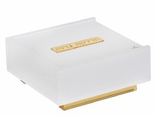 Lucite Travel Shabbos Hadlokas Neiros Set Hebrew Ashkenaz Gold 4"