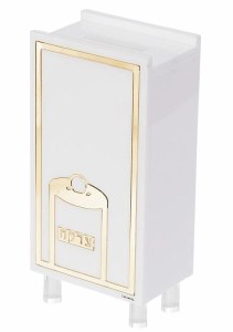 Lucite Rectangle Tzedakah Charity Box Laser Cut Design Gold