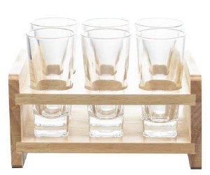 Glass Shot Cups Set of 6 in Wooden Base