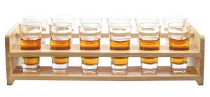 Glass Shot Cups Set of 12 in Wooden Base