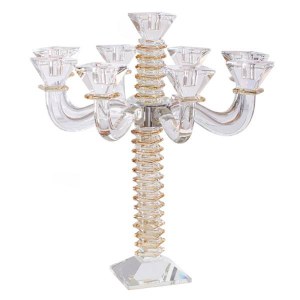 Crystal Candelabra 9 Branch Stacked Design Amber 17"