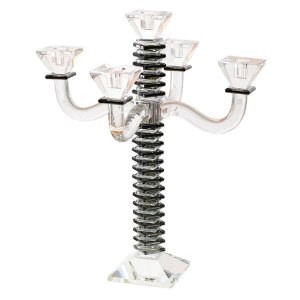 Crystal Candelabra 5 Branch Stacked Design Black 17"