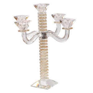 Crystal Candelabra 5 Branch Stacked Design Amber 17"