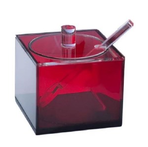 Lucite Square Colored Honey Dish with Spoon Red 3"