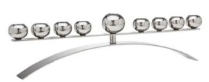 Stainless Steel Oil Menorah Ball Design Curved Base 16.5"