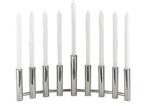 Stainless Steel Candle Menorah Curved Base Tubular Candle Holders 9.8"