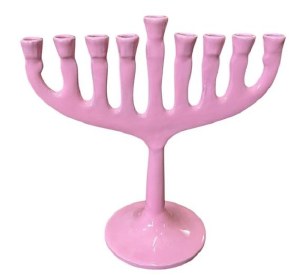 Aluminum Candle Menorah Curved Design Round Base Pink