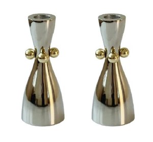 Stainless Steel Candlesticks Gold Balls Design 6.3"