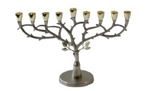 Metal Candle Menorah Tree Design Gold Accent 9.4"