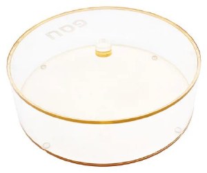 Lucite Round Matzah Box Jewel Tone Amber 13.8"