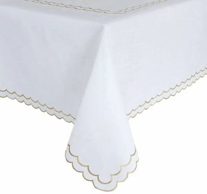 Whisper Weave Tablecloth Scalloped Edge Design White Gold 70" x 180"