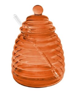 Glass Honey Dish Hive Design with Spoon Amber