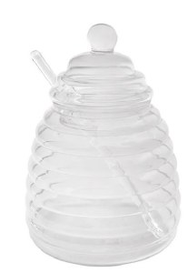 Glass Honey Dish Hive Design with Spoon Clear