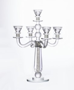 Crystal Candelabra 5 Branch Designed with Crushed Glass and Crystal Balls