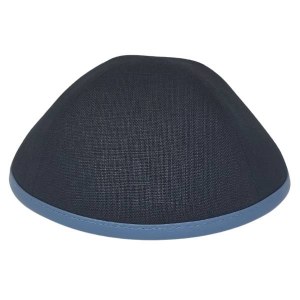 iKippah Black Linen with Blue Gray Leather Rim Size 5
