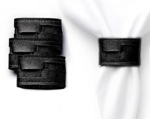Faux Leather Napkin Rings Woven Design Black 4 Pack