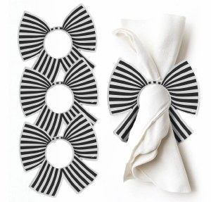 Lucite Napkin Rings Stripe Bow Design Black 4 Pack