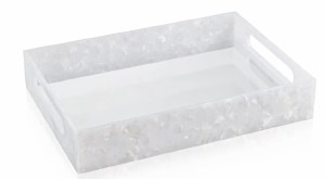 Lucite Rectangle Pearlstone Serving Tray Pearl Marble 10" x 14"