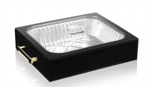 Lucite Smart Pan 9x13 Holder Gold Handles Black