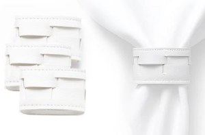 Faux Leather Napkin Rings Woven Design White 4 Pack
