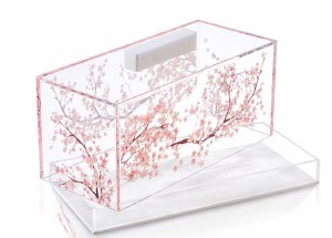 Lucite Rectangle Cake Dome Cherry Blossom Design Small Size Pink 10"