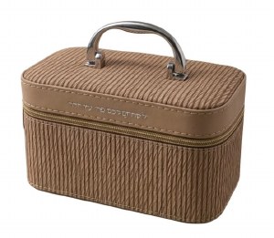 Faux Leather Esrog Box Carrying Case Stripe Design Chrome Handle Brown 7.5" x 4"