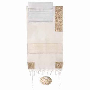 Yair Emanuel Embroidered Cotton Tallit -The Matriarches in Gold THE-7 42" X 77"