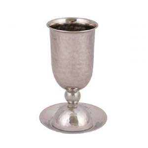 Yair Emanuel Stainless Steel Kiddush Cup and Plate Hammered Nickel Ball Design