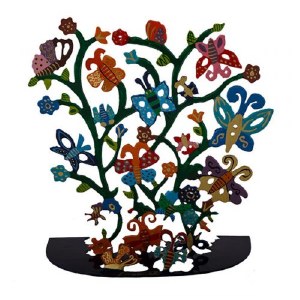 Yair Emanuel Standing Metal Artwork Large Size Hand Painted Colorful Butterflies Design 7"