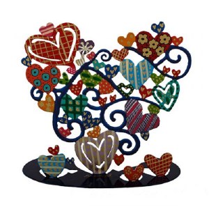 Yair Emanuel Standing Metal Artwork Large Size Hand Painted Colorful Hearts Design 7.8"