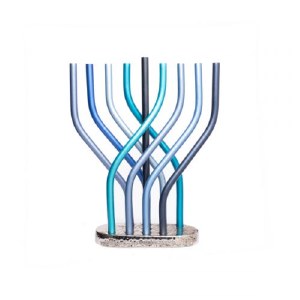 Yair Emanuel Aluminum Menorah Flame Design Blue 12"