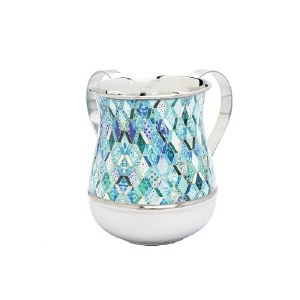 Yair Emanuel Metal Wash Cup Abstract Pattern Design Blue