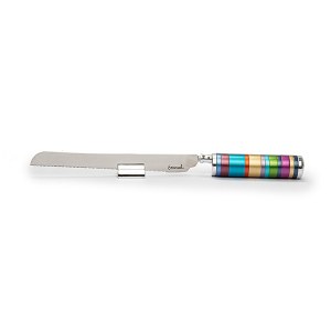 Yair Emanuel Challah Knife Serrated Blade Rings Design with Salt Shaker Multicolor