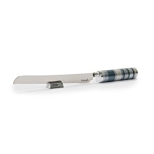 Yair Emanuel Challah Knife Serrated Blade Rings Design with Salt Shaker Gray