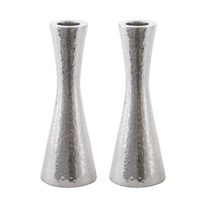 Yair Emanuel Hammered Candlesticks Cone Shaped Medium Size Silver 7"