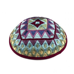 Yair Emanuel Full Embroidered Kippah Square Design Multicolor