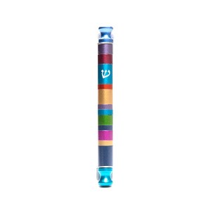 Yair Emanuel Mezuzah Case Anodized Metal Stripe Design Round Multi Color 10cm