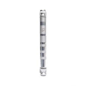 Yair Emanuel Mezuzah Case Anodized Metal Stripe Design Round Silver 10cm