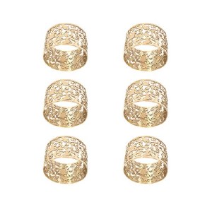 Yair Emanuel Anodized Aluminum Napkin Rings Laser Cut Pomegranate Design Gold 6 Count