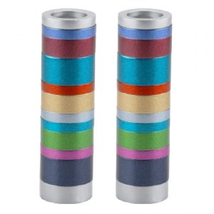 Yair Emanuel Aluminum Candlesticks Cylinder Shape Small Size Full Rings Design Multicolor