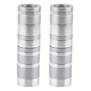 Yair Emanuel Aluminum Candlesticks Cylinder Shape Small Size Full Rings Design Matte and Shiny Silver
