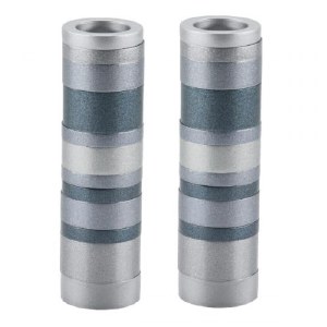 Yair Emanuel Aluminum Candlesticks Cylinder Shape Small Size Full Rings Design Gray
