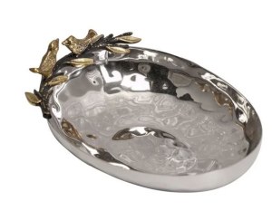 Yair Emanuel Stainless Steel Serving Bowl Oval Shape Tree of Life Branch Design 5"