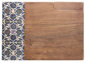 Yair Emanuel Wooden Challah Board with Knife Painted Edge Design Floral Tile