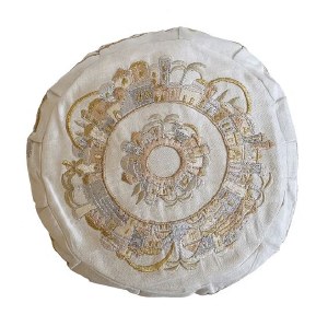 Yair Emanuel Hand Embroidered Bucharian Kippah Jerusalem Design Gold