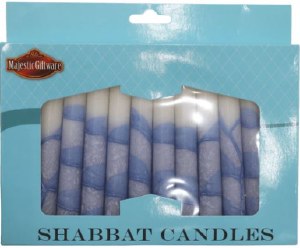 Dripless Shabbos Candles Handcrafted Tri Color Design Tree Blue 5.5" 12 Count