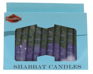 Shabbos Candles Handcrafted Stripe Design Sunrise Green 5.5" 12 Count