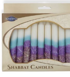 Shabbos Candles Handcrafted Purple Blue Layer Design 5.5" 12 Count